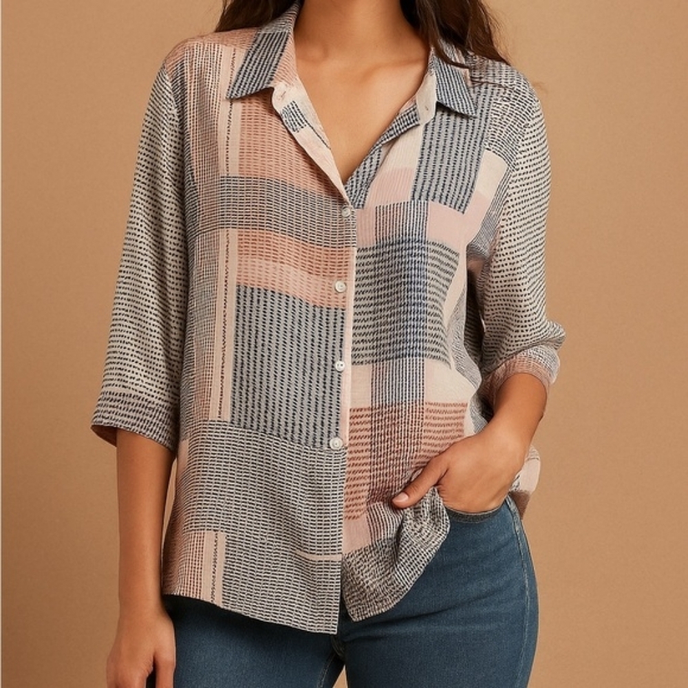 ROSE & OLIVE Patchwork Button-Down Shirt - Size 1X